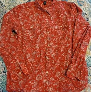 Large Chaps Womens Red Paisley LS Shirt